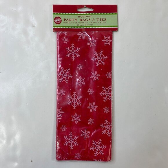 Wilton Holiday Red Snowflake Party 20 Bags & 20 Ties Cookies Candy - Picture 1 of 5